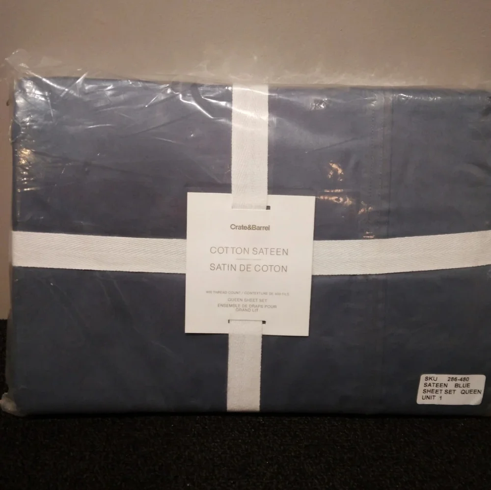 Crate&Barrel Organic 400 Thread Count Sateen White Queen Sheet Set